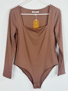New Reoria Scoop Neck Long Sleeve Bodysuit Brown Size Large Butter Soft